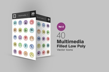 40 Multimedia Filled Low Poly Icons