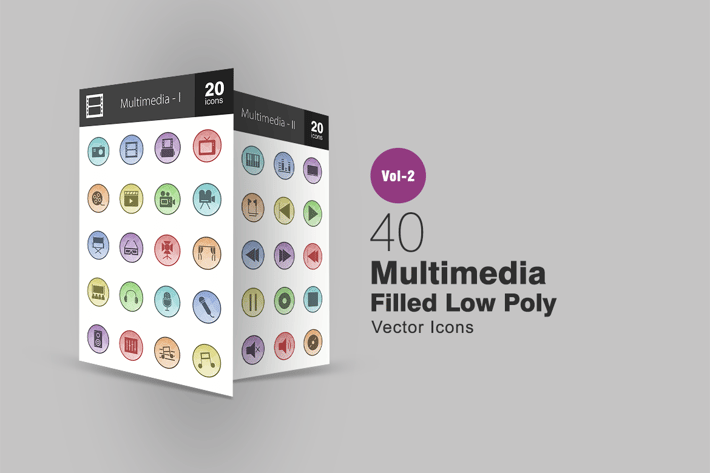 40 Multimedia Filled Low Poly Icons