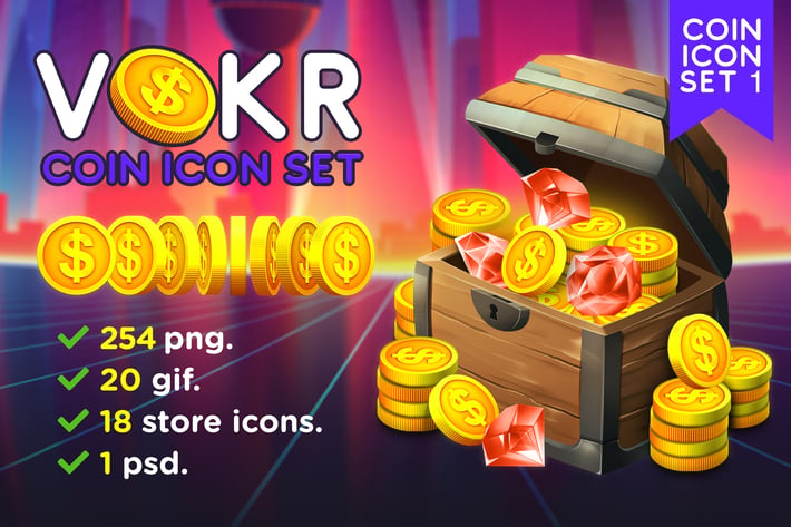 VOKR - Gold Coin with Dollar Sign Icon Pack 1