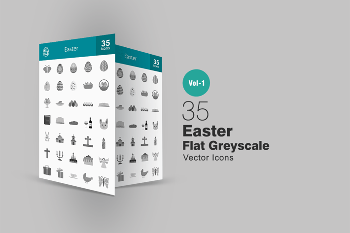 35 Easter Greyscale Icons
