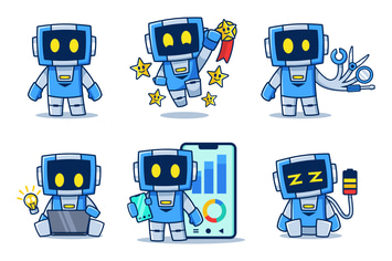 Blue Robot Cartoon collection set