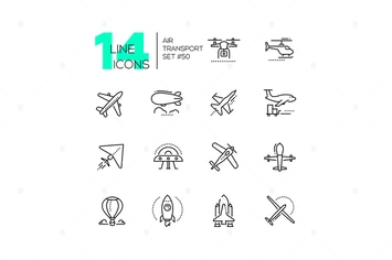 Air transport - thin line design icons set