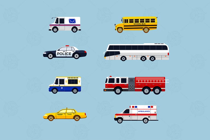 Special Vehicles - modern vector flat icons set