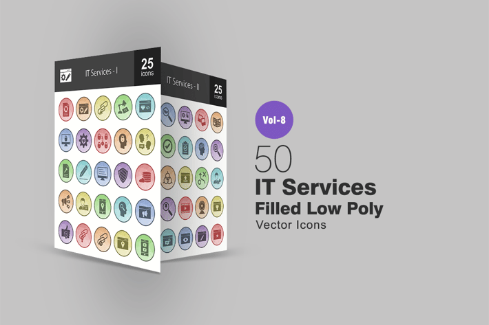 50 IT Services  Filled Low Poly Icons