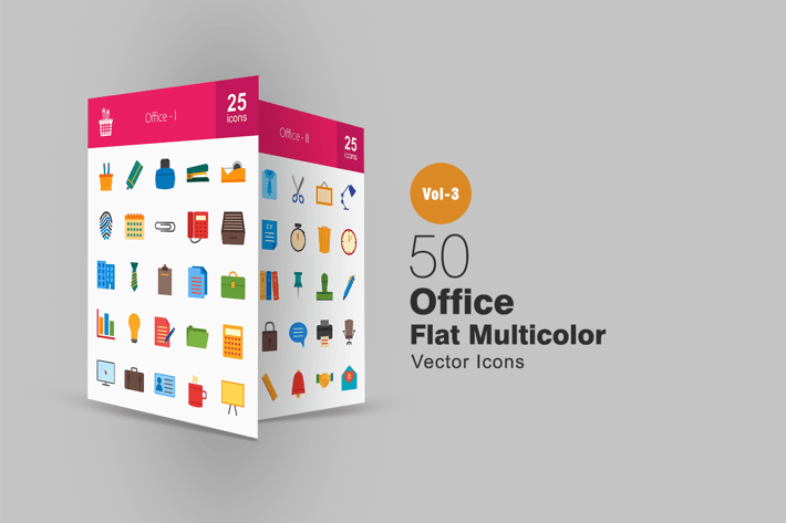 50 Office Flat Multicolor Icons
