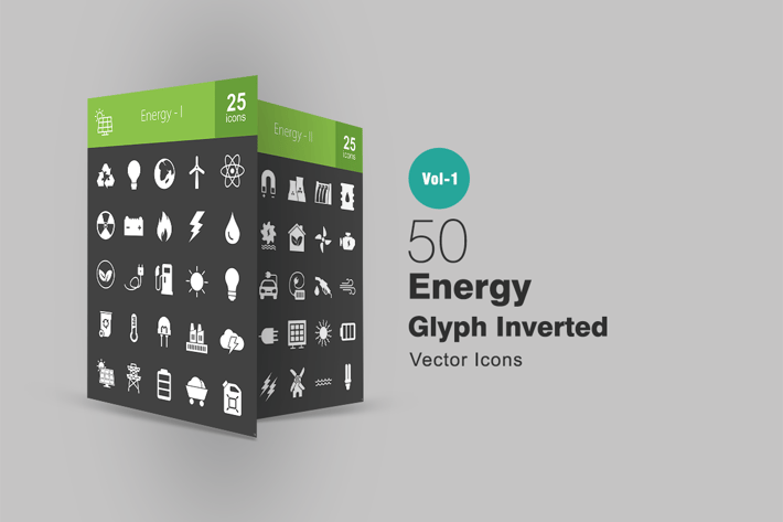 50 Energy Glyph Inverted Icons