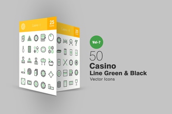 50 Casino Green & Black Line Icons