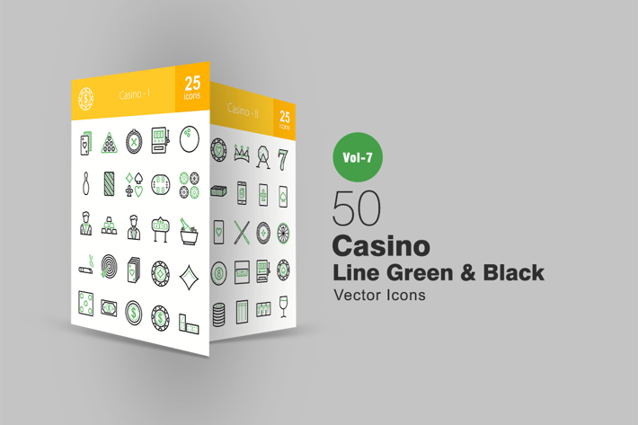 50 Casino Green & Black Line Icons