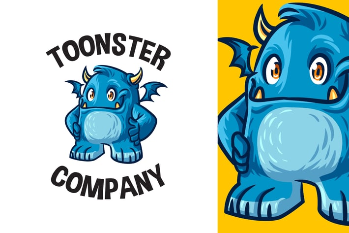 Cartoon Cute Blue Monster Mascot Logo