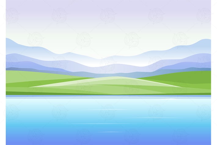 Mountains and lake - vector illustration