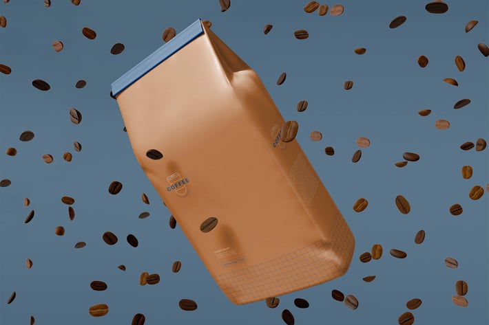 Paper Bag With Coffee Beans Mockup
