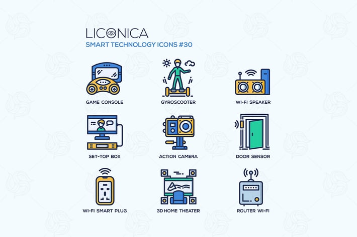 Smart Technology - flat line design style icon set