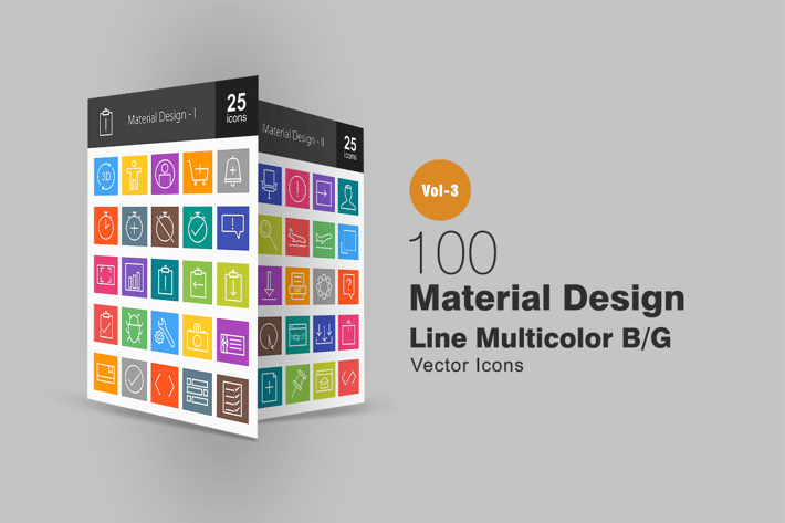 100 Material Design Line Multicolor Icons