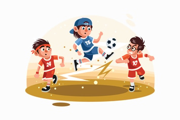 Kids Playing Football Vector Illustration