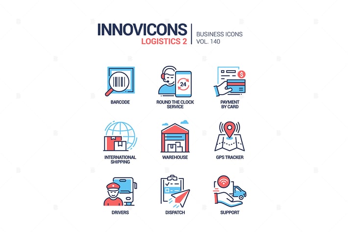 Logistics - colorful line design style icons set