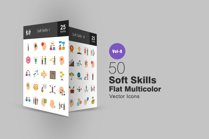 50 Soft Skills Flat Multi-color Icons