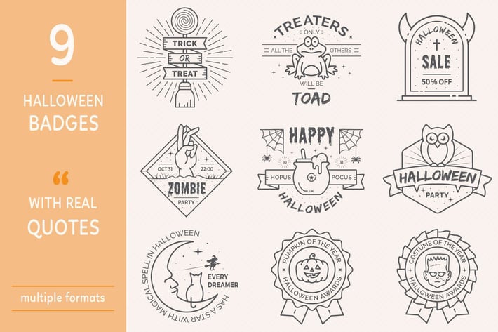 Halloween Badges - Outline Version