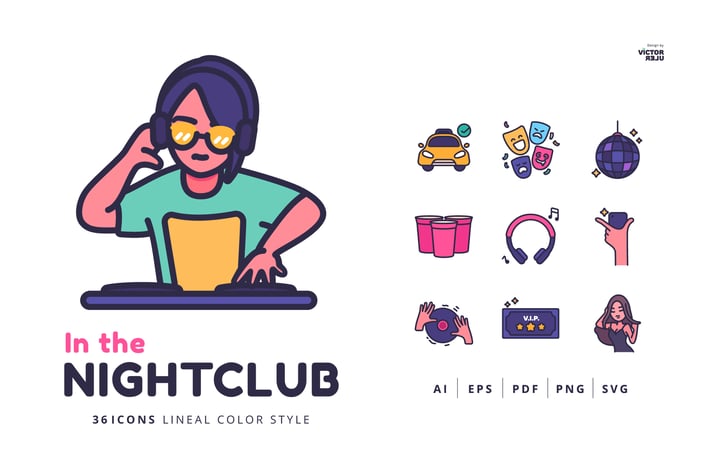 36 In the Nightclub Icons Lineal Color Style