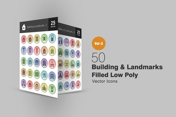 50 Buildings & Landmarks Filled Low Poly Icons