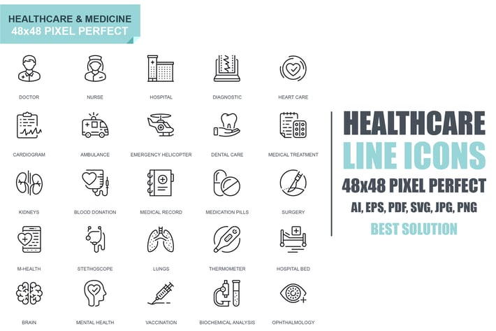 Simple Set Healthcare and Medicine Line Icons