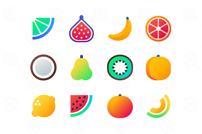 Fruits - set of flat design style icons