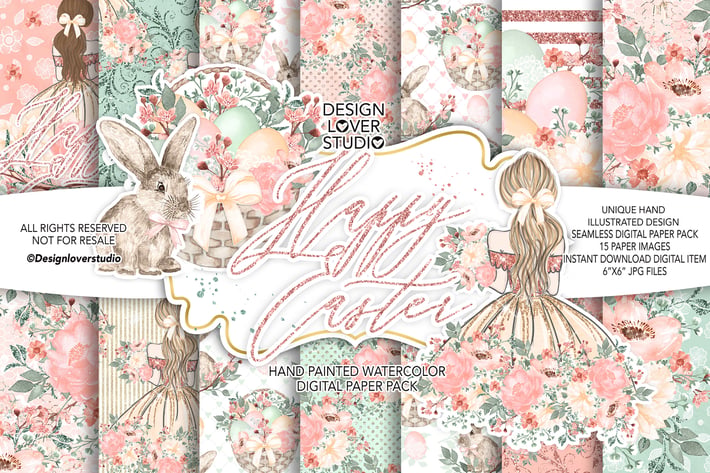 Happy Easter Girl digital paper pack