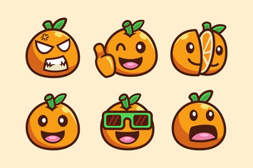 orange fruit cartoon character collection set