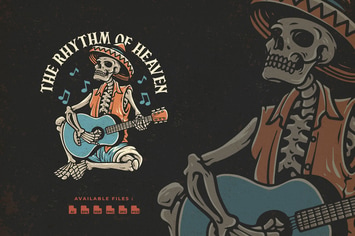 Skull Playing Guitar Hand Drawn Logo