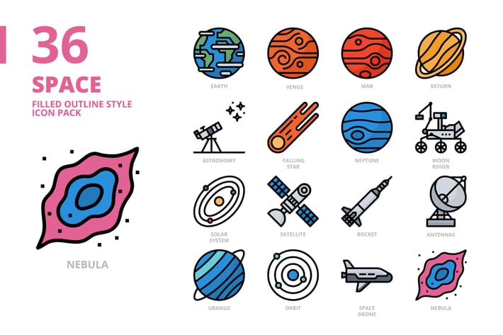 Space Filled Outline Style Icon Set