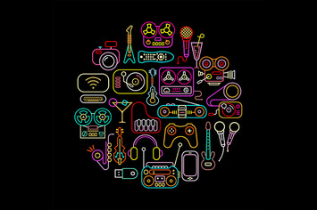 Neon colors electronic devices vector icon set