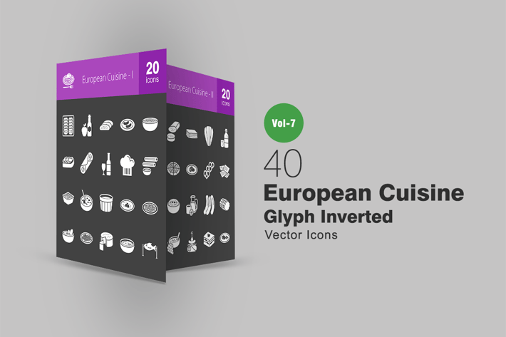 40 European Cuisine Glyph Inverted Icons