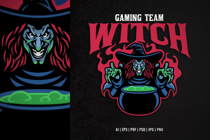 Old lady witch cooking potion logo