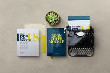Book Mockup Scene Typewriter A4 US Letter Paper