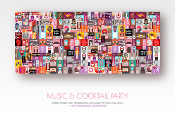 Music & Cocktail Party pop art vector illustration
