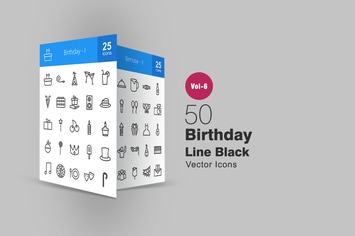 50 Birthday Line Icons