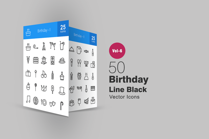 50 Birthday Line Icons
