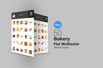 50 Bakery Flat Multicolor Icons