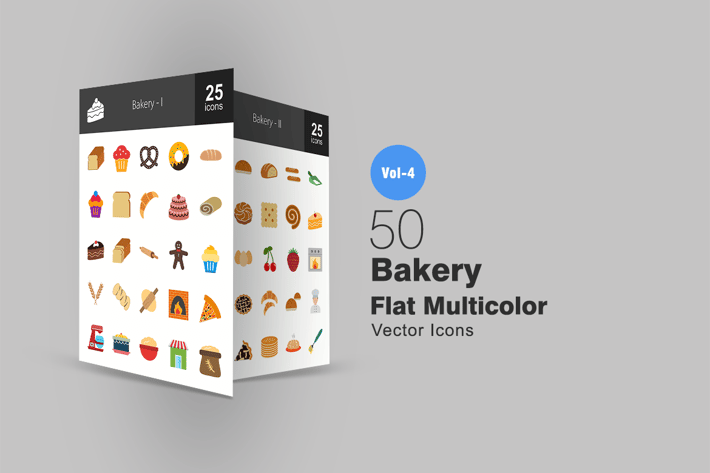 50 Bakery Flat Multicolor Icons