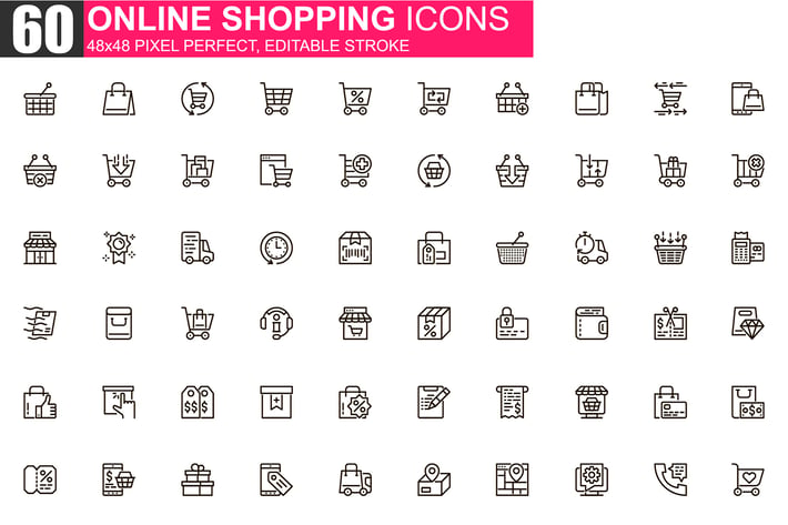 Online Shopping Thin Line Icons Pack