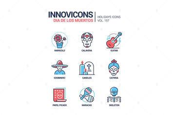 Dia de los Muetros - line design style icons