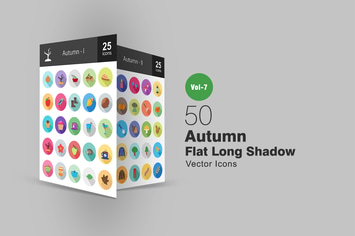 50 Autumn Flat Shadowed Icons