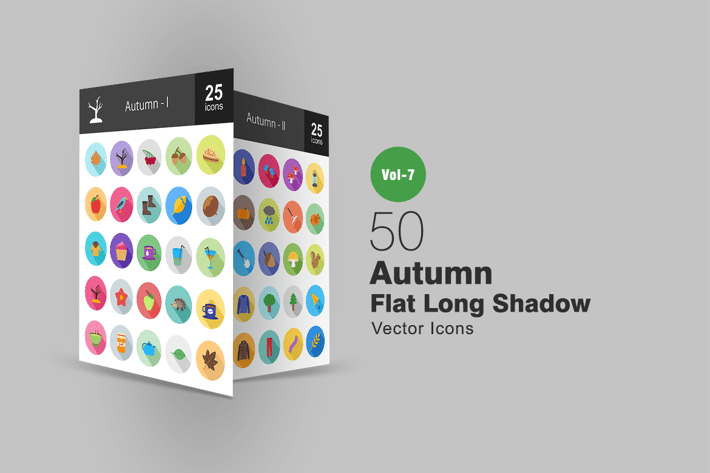 50 Autumn Flat Shadowed Icons