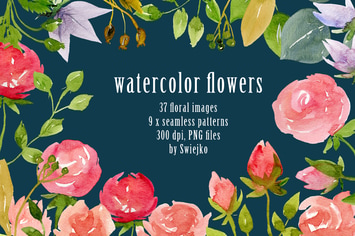 Watercolor flowers and backgrounds