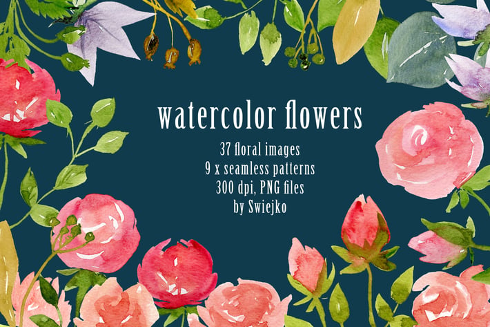 Watercolor flowers and backgrounds