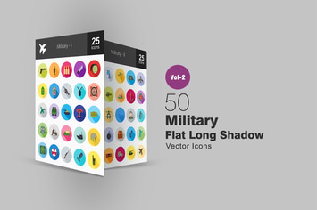 50 Military Flat Long Shadow Icons