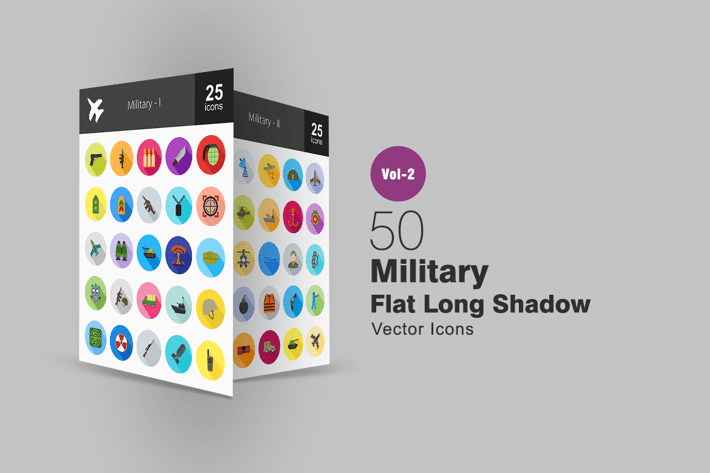 50 Military Flat Long Shadow Icons