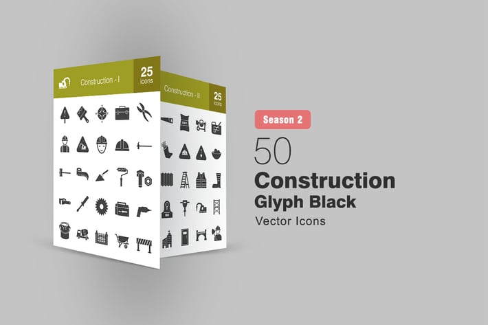 50 Construction Glyph Icons Season II