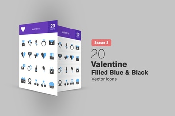 20 Valentine Filled Blue & Black Icons Season II