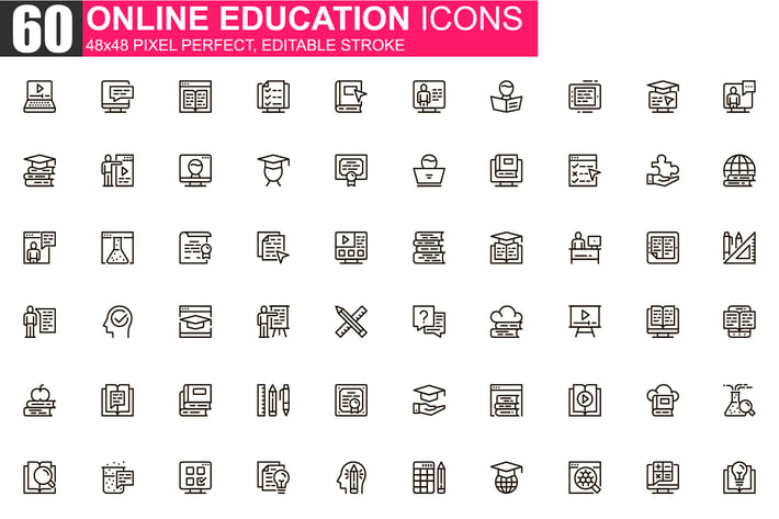 Online Education Thin Line Icons Pack