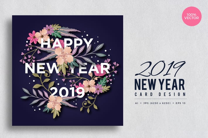 Happy New Year 2019 Floral Vector Card Vol.5